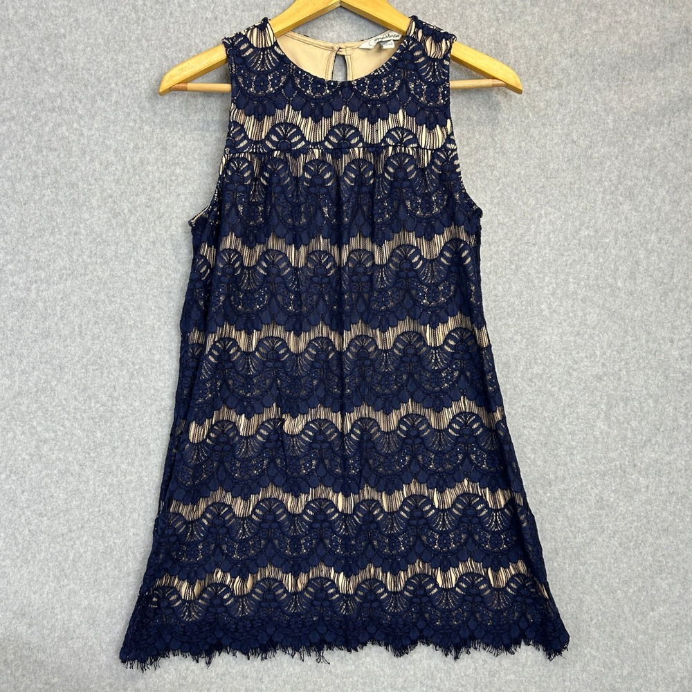 Speechless Lace Shift Tank Dress Navy Blue Nude Sleeveless Cocktail Size Small